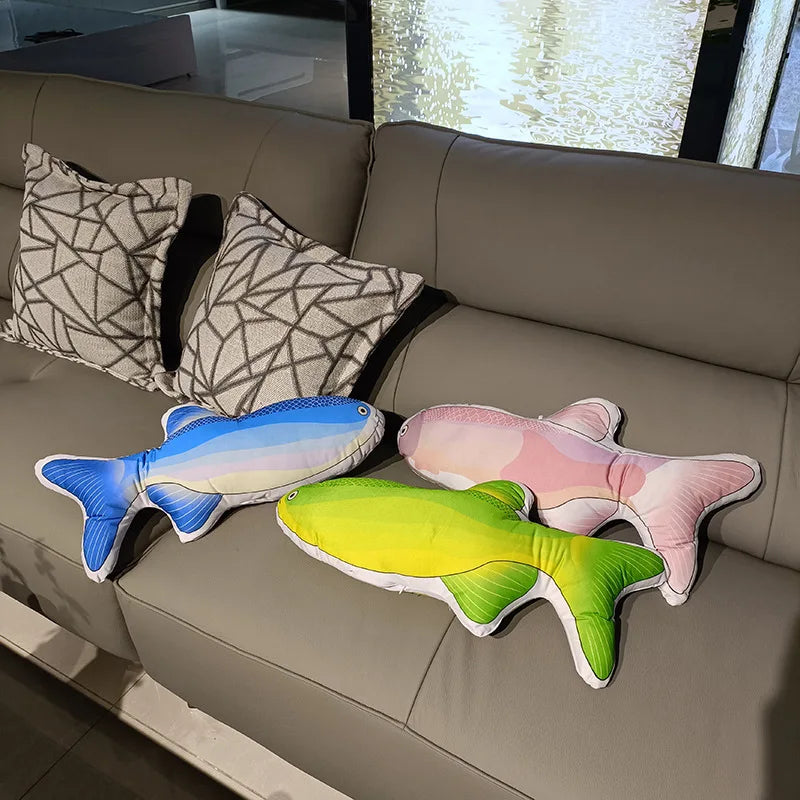 Soft Plush Fish Pillow with Colorful Marine Design