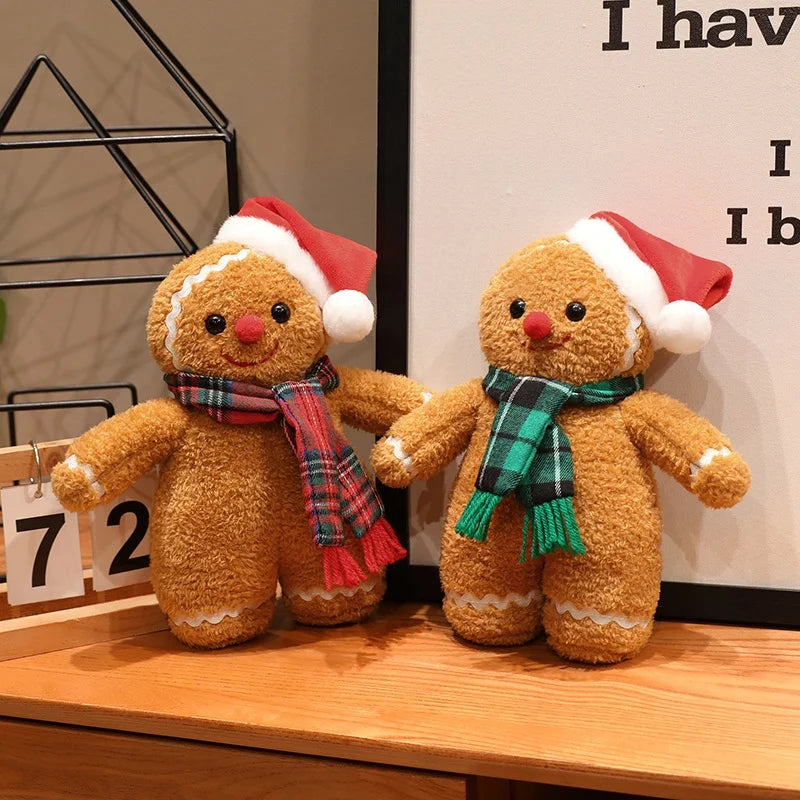 Festive Gingerbread Man Plush with Santa Hat