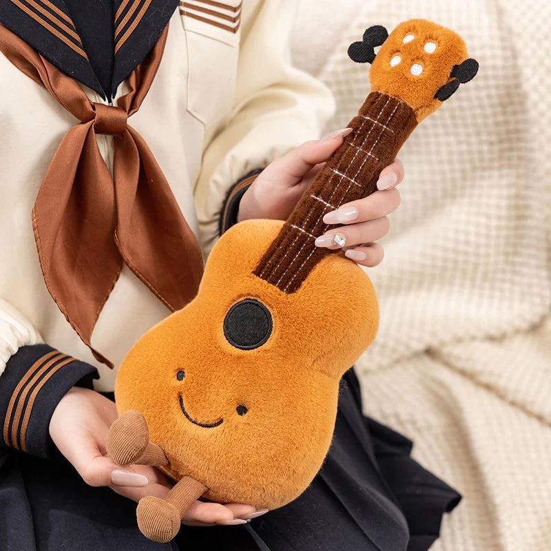 Cute Brown Violin Plush Toy with Smile Face