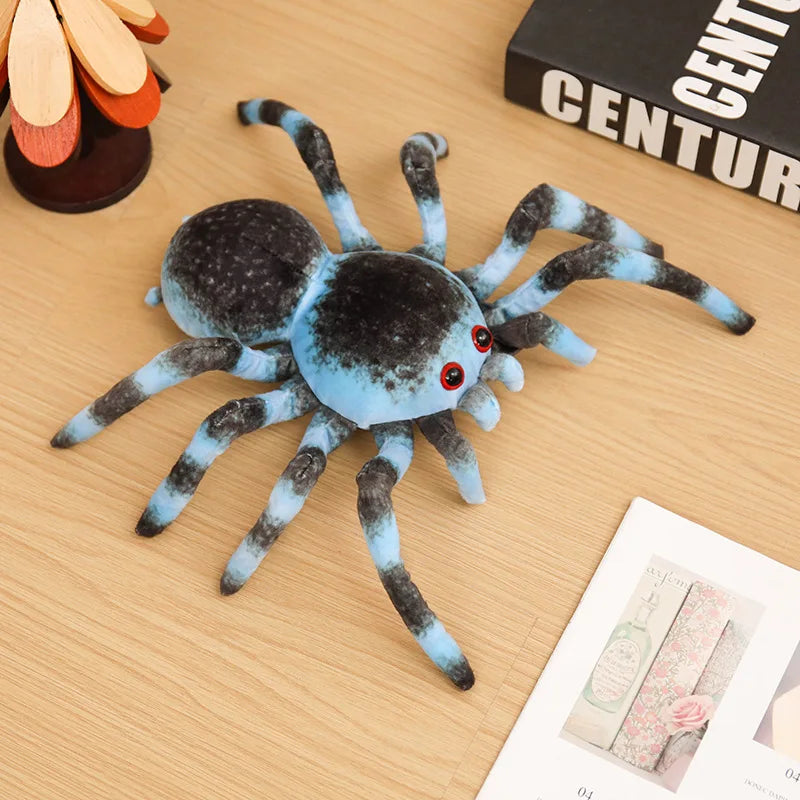Blue Striped Plush Spider with Red Eyes