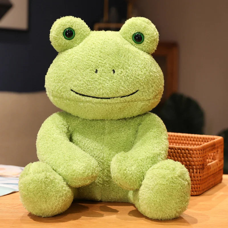Cute Green Plush Frog with Knitted Sweater & Bag