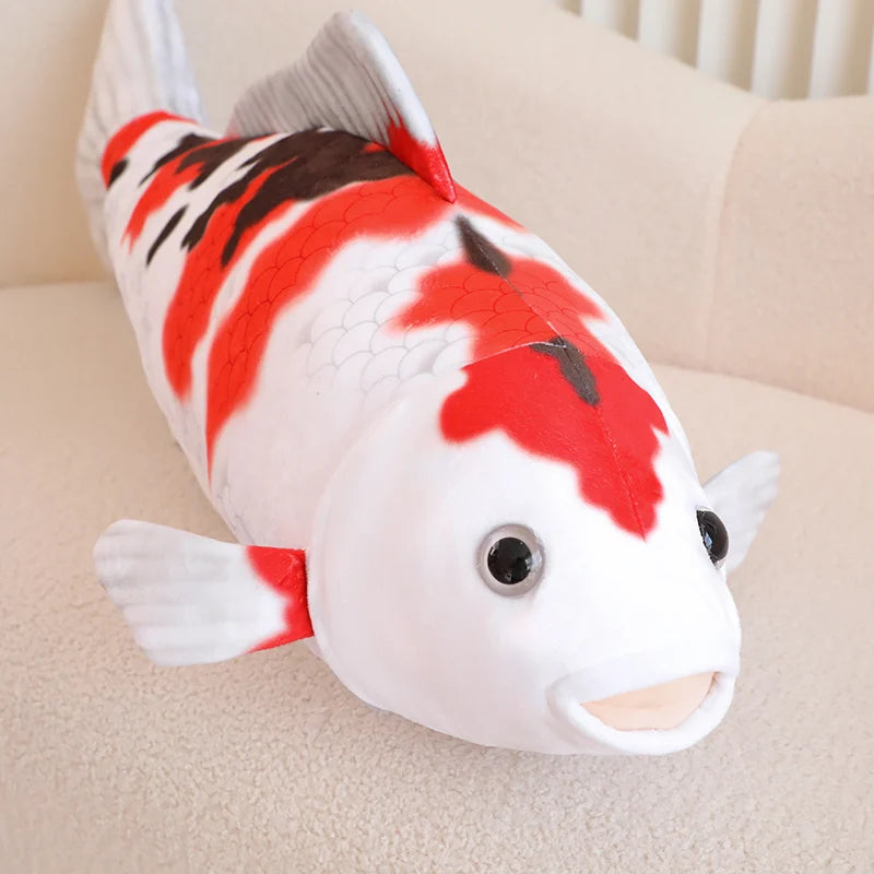 Lifelike Red and White Koi Fish Plush Toy