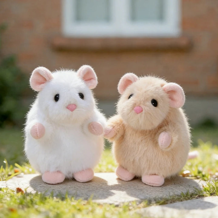 Adorable White Fuzzy Plush Mouse Toy