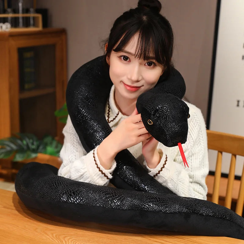 Black Scaled Snake Plush with Red Tongue