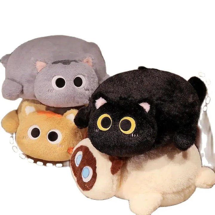 Chubby Black Mochi Cat Plush with Big Eyes