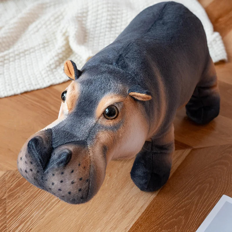 Realistic Grey and Tan Hippopotamus Plush Toy