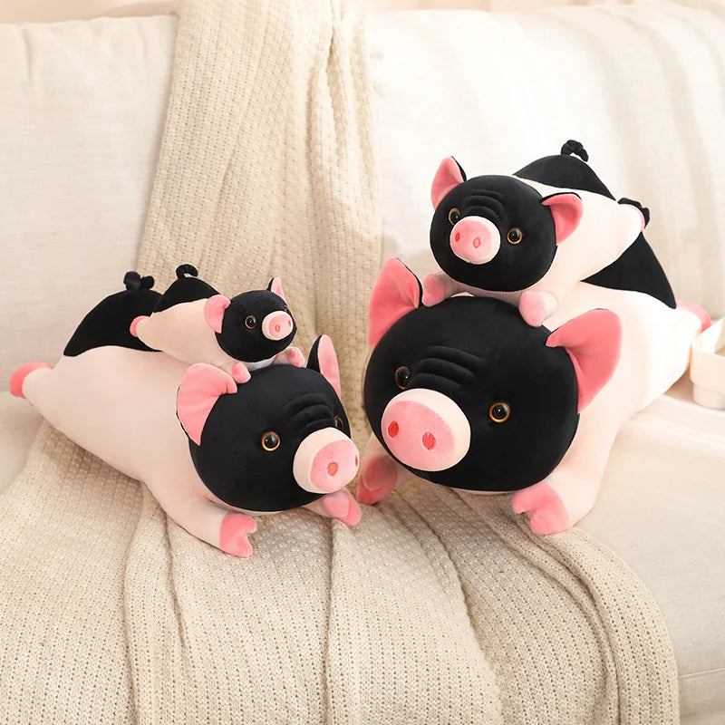 Soft Black and Pink Pig Plush Pillow