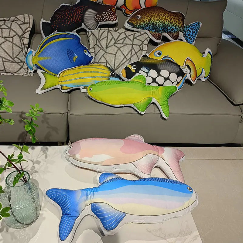 Soft Plush Fish Pillow with Colorful Marine Design